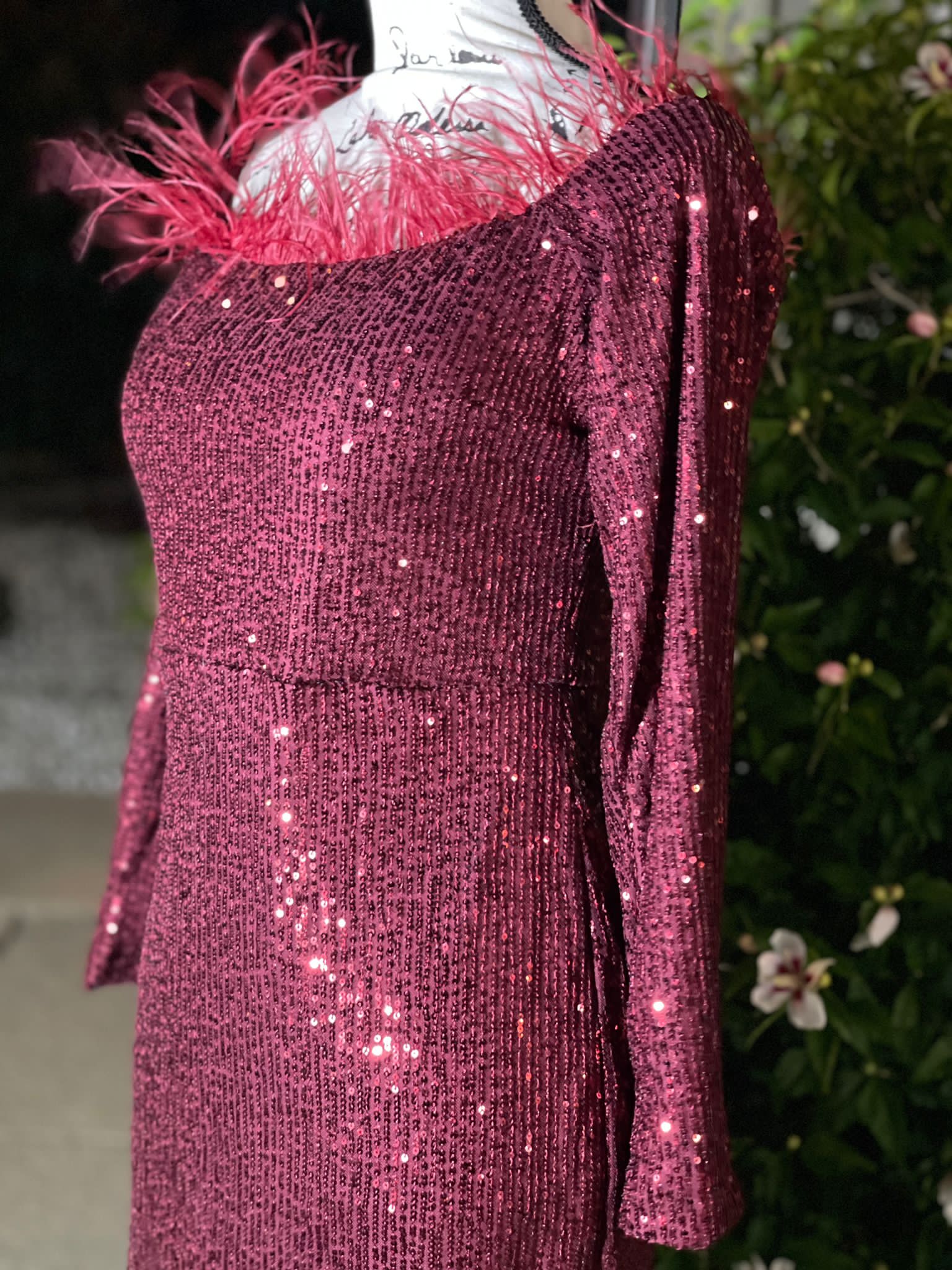 Feathered Red Sparkle Short Dress - Shop Now